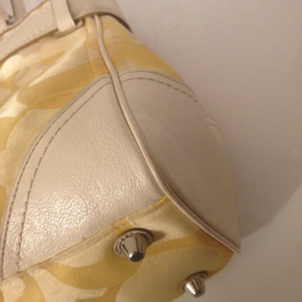 Coach yellow optic and leather tote